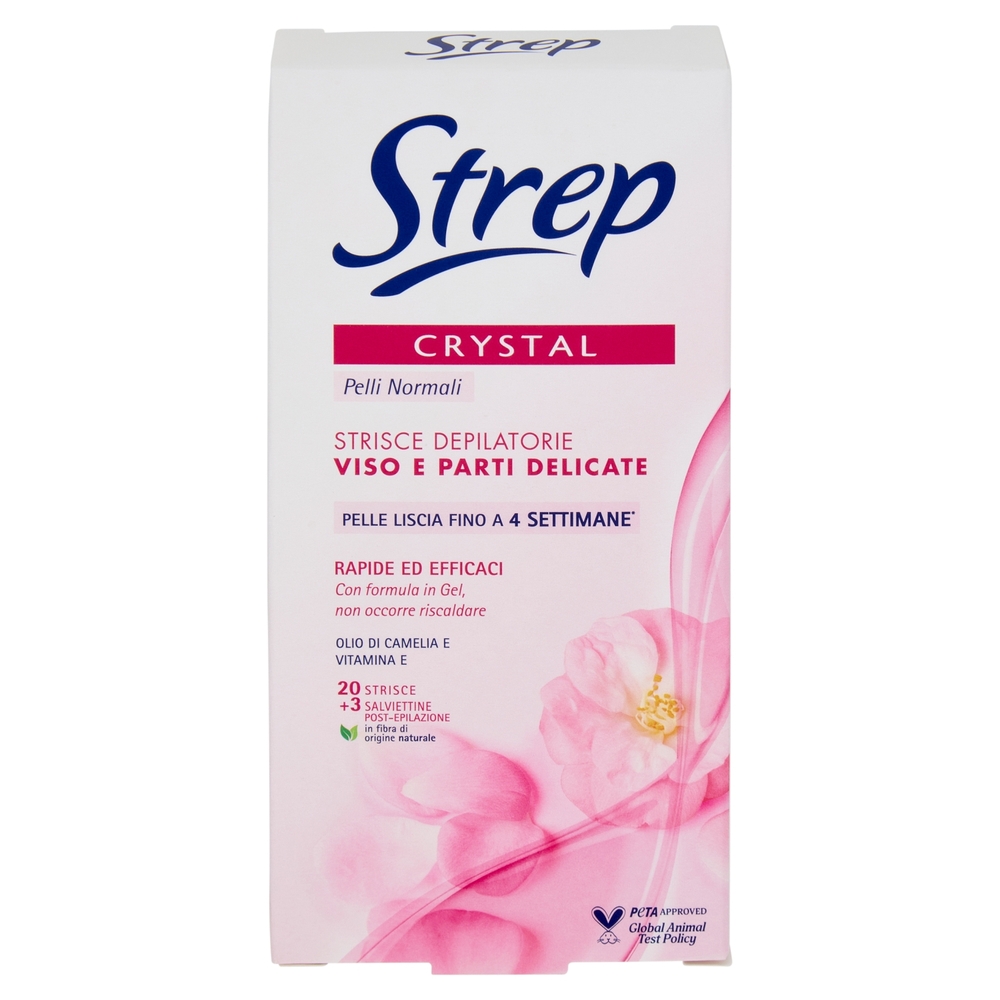 Strep Crystal Strisce Depilatorie Viso e Parti Delicate 20 Strisce + 4 Salviettine